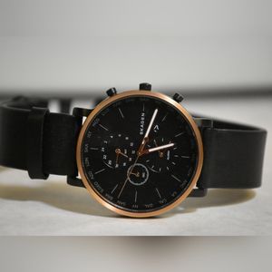 Black Leather Skagen World Time Watch SKW6300
